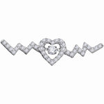 10kt White Gold Womens Round Diamond Twinkle Moving Solitaire Heartbeat Heart Necklace 1/3 Cttw