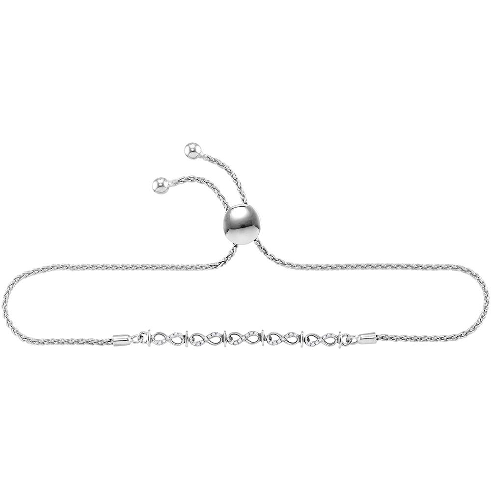 Sterling Silver Womens Round Diamond Infinity Link Bolo Adjustable Bracelet 1/6 Cttw