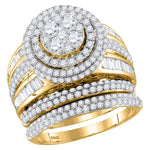 14kt Yellow Gold Womens Round Diamond Cluster Bridal Wedding Engagement Ring Band Set 2-1/2 Cttw