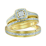 10kt Yellow Gold His & Hers Round Diamond Cluster Matching Bridal Wedding Ring Band Set 1/10 Cttw