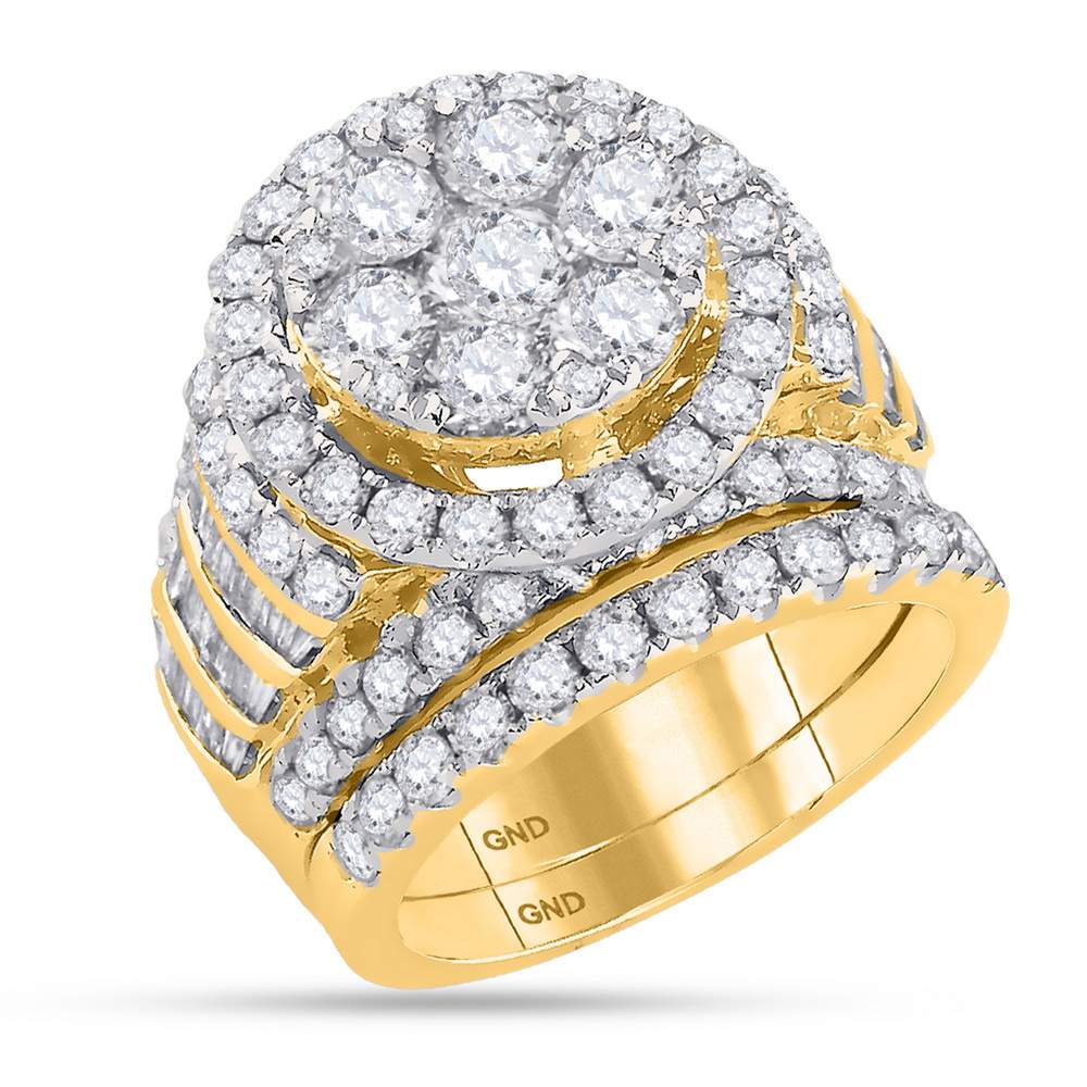14kt Yellow Gold Womens Round Diamond Bridal Wedding Engagement Ring Band Set 4-7/8 Cttw
