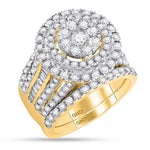 14kt Yellow Gold Womens Round Diamond Cluster Bridal Wedding Engagement Ring Band Set 3-1/8 Cttw