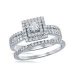 14kt White Gold Womens Round Diamond Square Halo Bridal Wedding Engagement Ring Band Set 7/8 Cttw