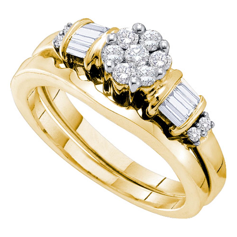 14kt Yellow Gold Womens Round Diamond Cluster Bridal Wedding Engagement Ring Band Set 1/2 Cttw