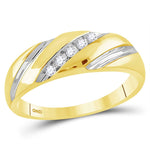 14kt Yellow Gold Mens Round Diamond Two-tone Single Row Wedding Band Ring 1/10 Cttw
