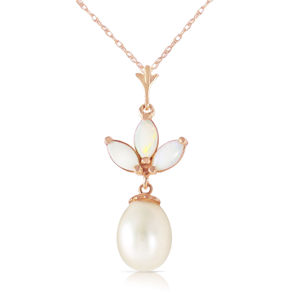 14K Solid Rose Gold Necklace with pearl & Opals