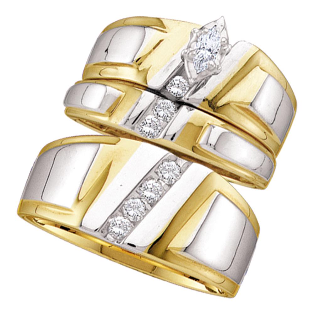 14kt Yellow Gold His & Hers Marquise Diamond Solitaire Matching Bridal Wedding Ring Band Set 1/4 Cttw