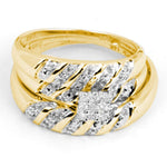 14kt Yellow Gold His & Hers Round Diamond Cluster Matching Bridal Wedding Ring Band Set 1/10 Cttw