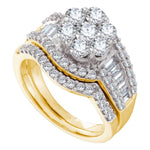14kt Yellow Gold Womens Round Diamond Cluster Bridal Wedding Engagement Ring Band Set 2.00 Cttw