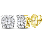 14kt Yellow Gold Womens Princess Round Diamond Soleil Cluster Earrings 1/4 Cttw