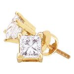 14kt Yellow Gold Unisex Princess Diamond Solitaire Stud Earrings 3/8 Cttw