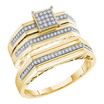 10kt Yellow Gold His & Hers Round Diamond Cluster Matching Bridal Wedding Ring Band Set 1/4 Cttw