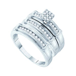 14kt White Gold His & Hers Round Diamond Cluster Matching Bridal Wedding Ring Band Set 3/8 Cttw
