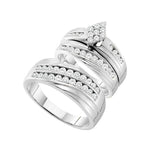 14kt White Gold His & Hers Round Diamond Cluster Matching Bridal Wedding Ring Band Set 1-1/5 Cttw