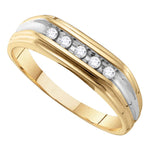10kt Yellow Gold Mens Round Diamond Single Row Two-tone Wedding Band Ring 1/8 Cttw