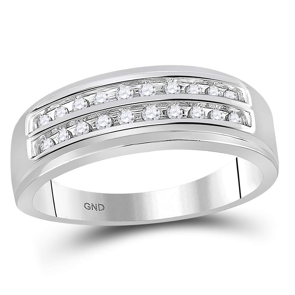 10kt White Gold Mens Round Diamond 2-row Wedding Anniversary Band Ring 1/4 Cttw