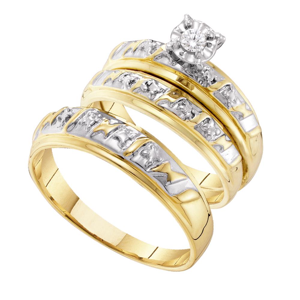 14kt Two-tone Gold His & Hers Round Diamond Solitaire Matching Bridal Wedding Ring Band Set 1/12 Cttw