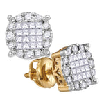14kt Yellow Gold Womens Princess Diamond Soleil Cluster Earrings 1/2 Cttw