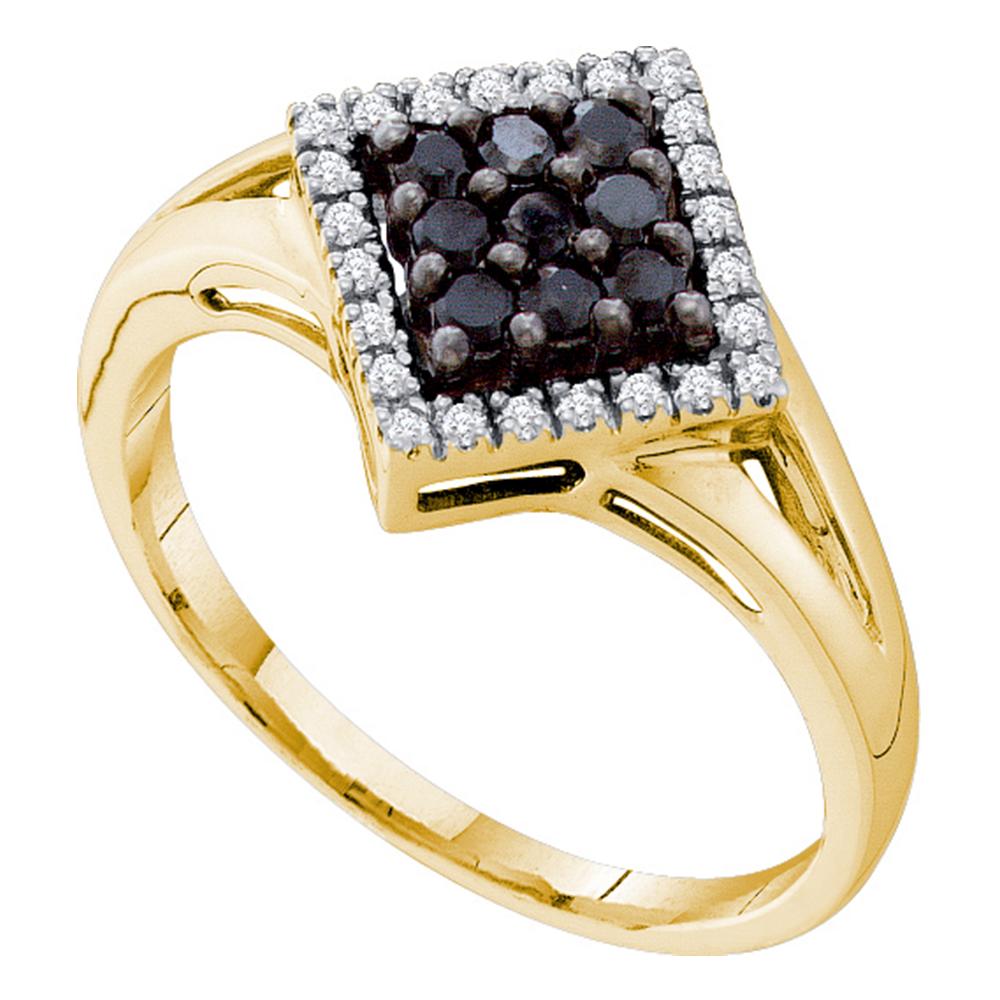 14kt Yellow Gold Womens Round Black Color Enhanced Diamond Square Cluster Ring 1/5 Cttw