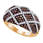 10kt Rose Gold Womens Round Cognac-brown Color Enhanced Diamond Striped Cocktail Ring 1-1/3 Cttw