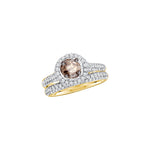 14kt Yellow Gold Womens Round Cognac-brown Color Enhanced Diamond Bridal Wedding Engagement Ring Set Size 5