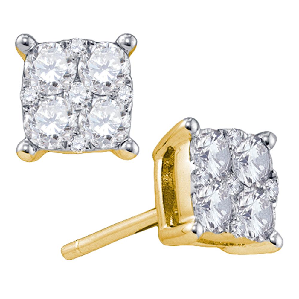 18kt Yellow Gold Womens Round Diamond Square Cluster Screwback Earrings 1-1/3 Cttw