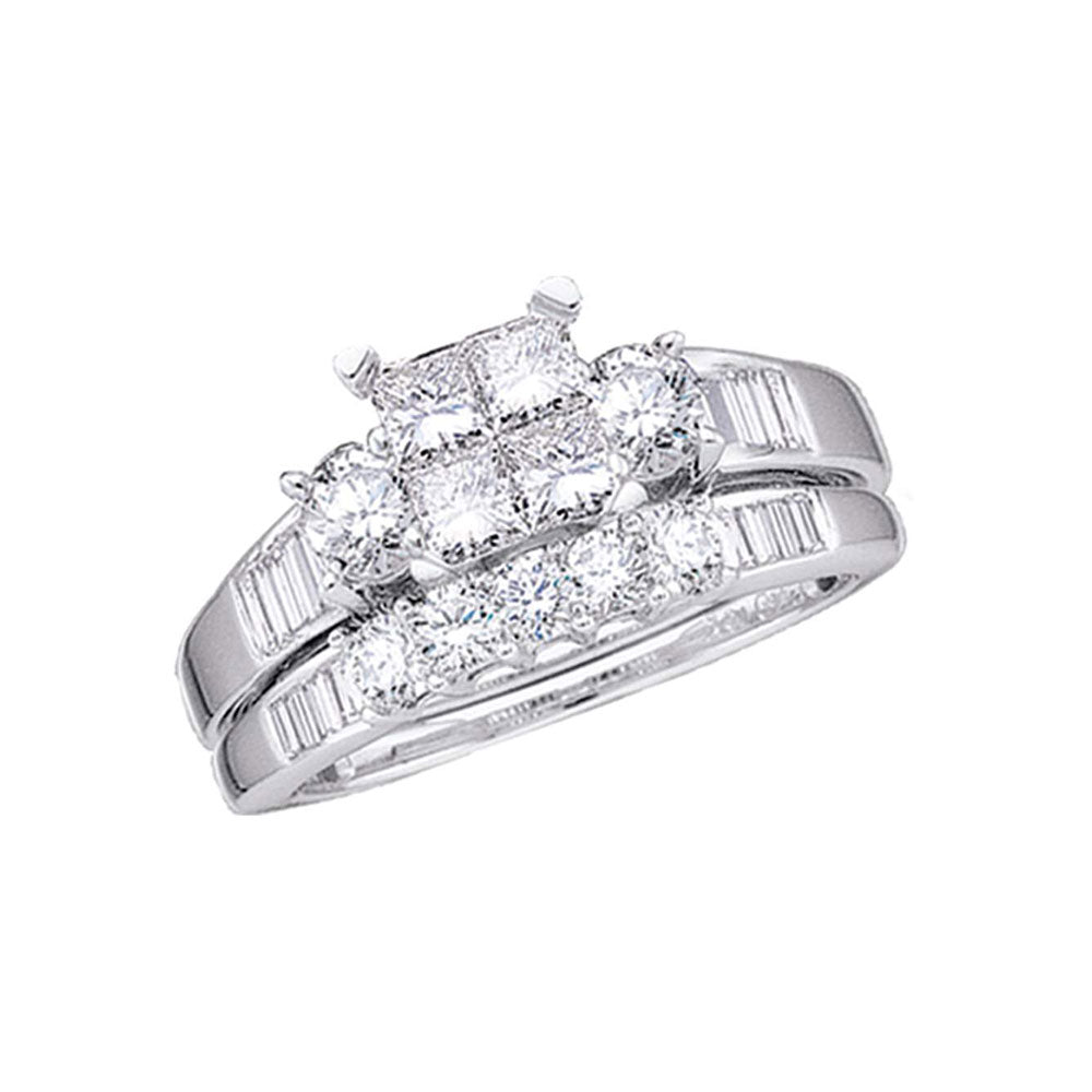 10kt White Gold Womens Princess Diamond Bridal Wedding Engagement Ring Band Set 7/8 Cttw