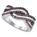 Sterling Silver Womens Round Brown Color Enhanced Diamond Woven Band Ring 3/4 Cttw
