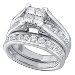 10kt White Gold Womens Princess Diamond Bridal Wedding Engagement Ring Band Set 1/2 Cttw