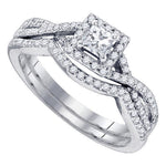 14kt White Gold Womens Princess Diamond Twist Bridal Wedding Engagement Ring Band Set 5/8 Cttw
