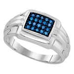 Sterling Silver Mens Round Blue Color Enhanced Diamond Wedding Band Ring 1/4 Cttw