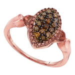 10kt Rose Gold Womens Round Cognac-brown Color Enhanced Diamond Oval Cluster Ring 1/5 Cttw