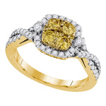14kt Yellow Gold Womens Round Natural Canary Yellow Diamond Square Cluster Ring 1.00 Cttw