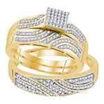 10kt Yellow Gold His & Hers Round Diamond Square Cluster Matching Bridal Wedding Ring Band Set 3/8 Cttw
