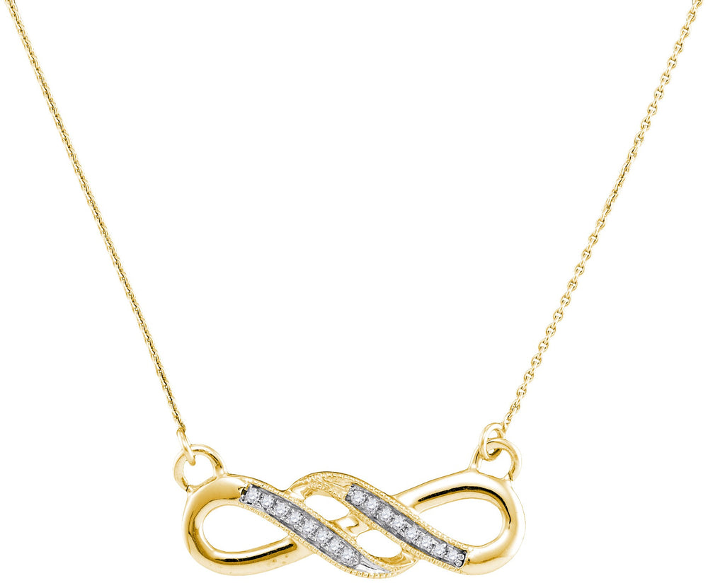 10kt Yellow Gold Womens Round Diamond Infinity Pendant Necklace 1/20 Cttw