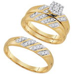 10kt Yellow Gold His & Hers Round Diamond Solitaire Matching Bridal Wedding Ring Band Set 1/4 Cttw