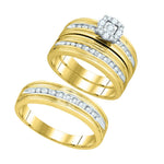 10kt Yellow Gold His & Hers Round Diamond Solitaire Matching Bridal Wedding Ring Band Set 3/8 Cttw