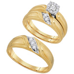 10kt Yellow Gold His & Hers Round Diamond Solitaire Matching Bridal Wedding Ring Band Set 1/4 Cttw