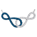 10kt White Gold Womens Round Blue Color Enhanced Diamond Double Linked Infinity Pendant Necklace 1/3 Cttw