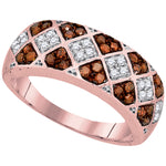 10kt Rose Gold Womens Round Red Color Enhanced Diamond Checkered Band 1/2 Cttw