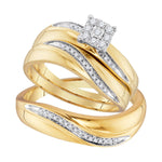 10kt Yellow Gold His & Hers Round Diamond Cluster Matching Bridal Wedding Ring Band Set 1/5 Cttw