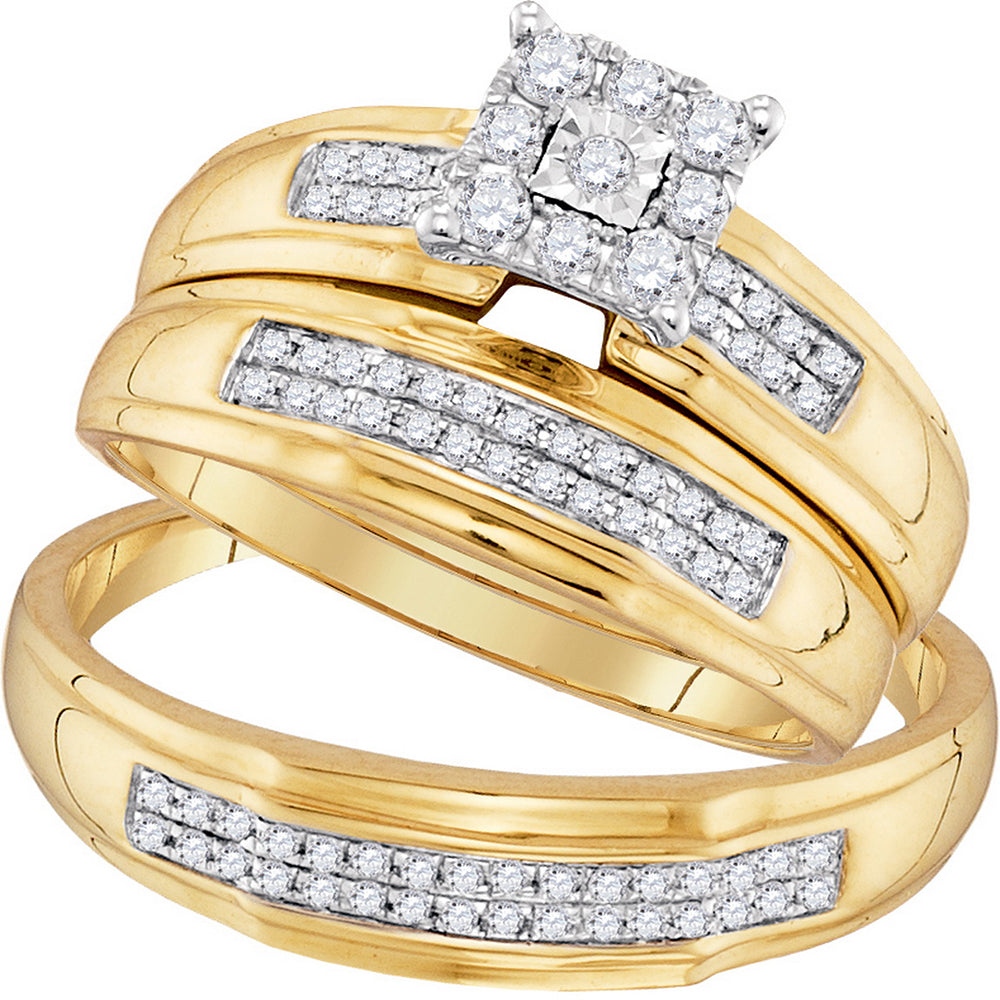 10kt Yellow Gold His & Hers Round Diamond Matching Bridal Wedding Ring Band Set 3/8 Cttw
