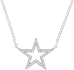 10kt White Gold Womens Round Diamond Star Outline Pendant Necklace with 18" Chain 1/8 Cttw