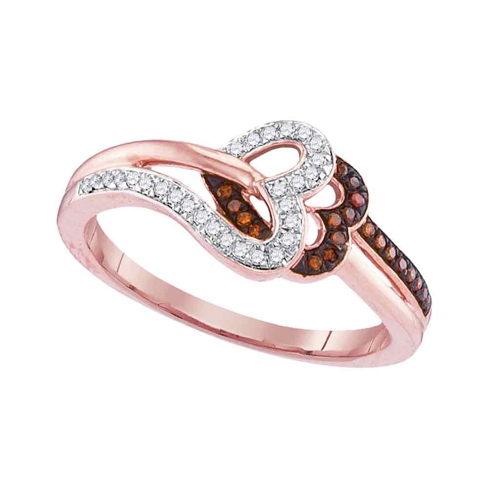 10kt Rose Gold Womens Round Red Color Enhanced Diamond Heart Love Ring 1/6 Cttw