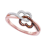 10kt Rose Gold Womens Round Red Color Enhanced Diamond Double Linked Heart Ring 1/6 Cttw