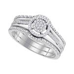 10kt White Gold Womens Round Diamond Cluster 3-Piece Bridal Wedding Engagement Ring Band Set 1/4 Cttw