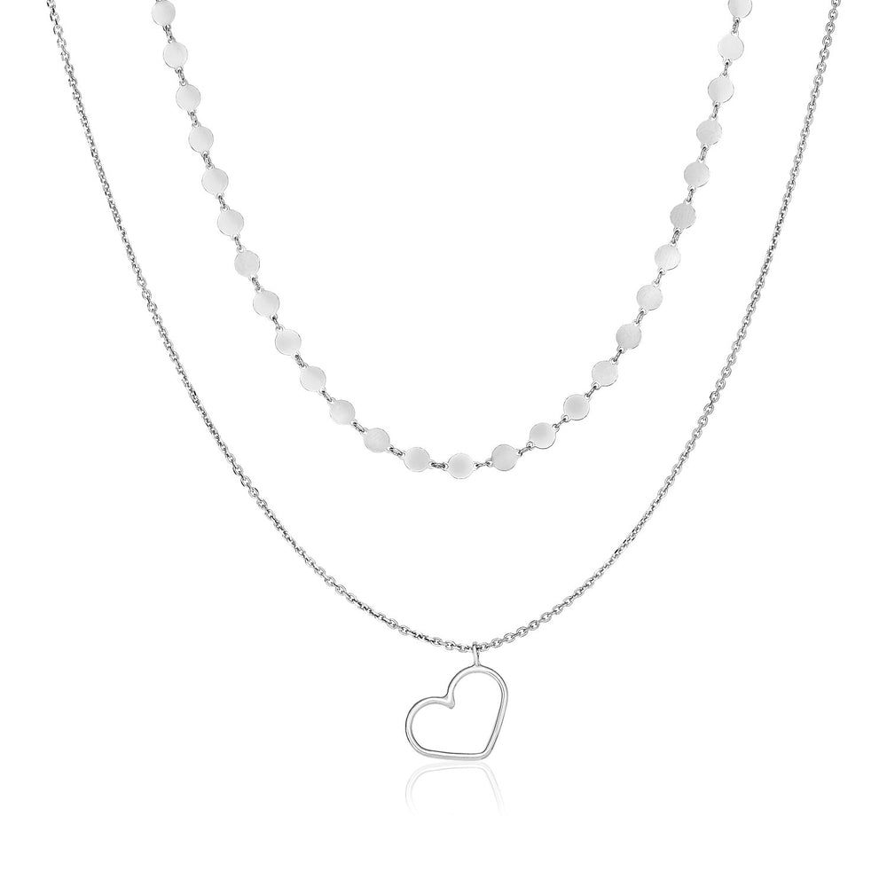 Sterling Silver 16 inch Two Strand Necklace with Open Polished Heart