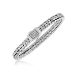 Sterling Silver Braided Style Men's Bracelet with White Sapphire Embellishments