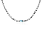Sterling Silver Woven Chain Necklace with  Blue Topaz and White Sapphires