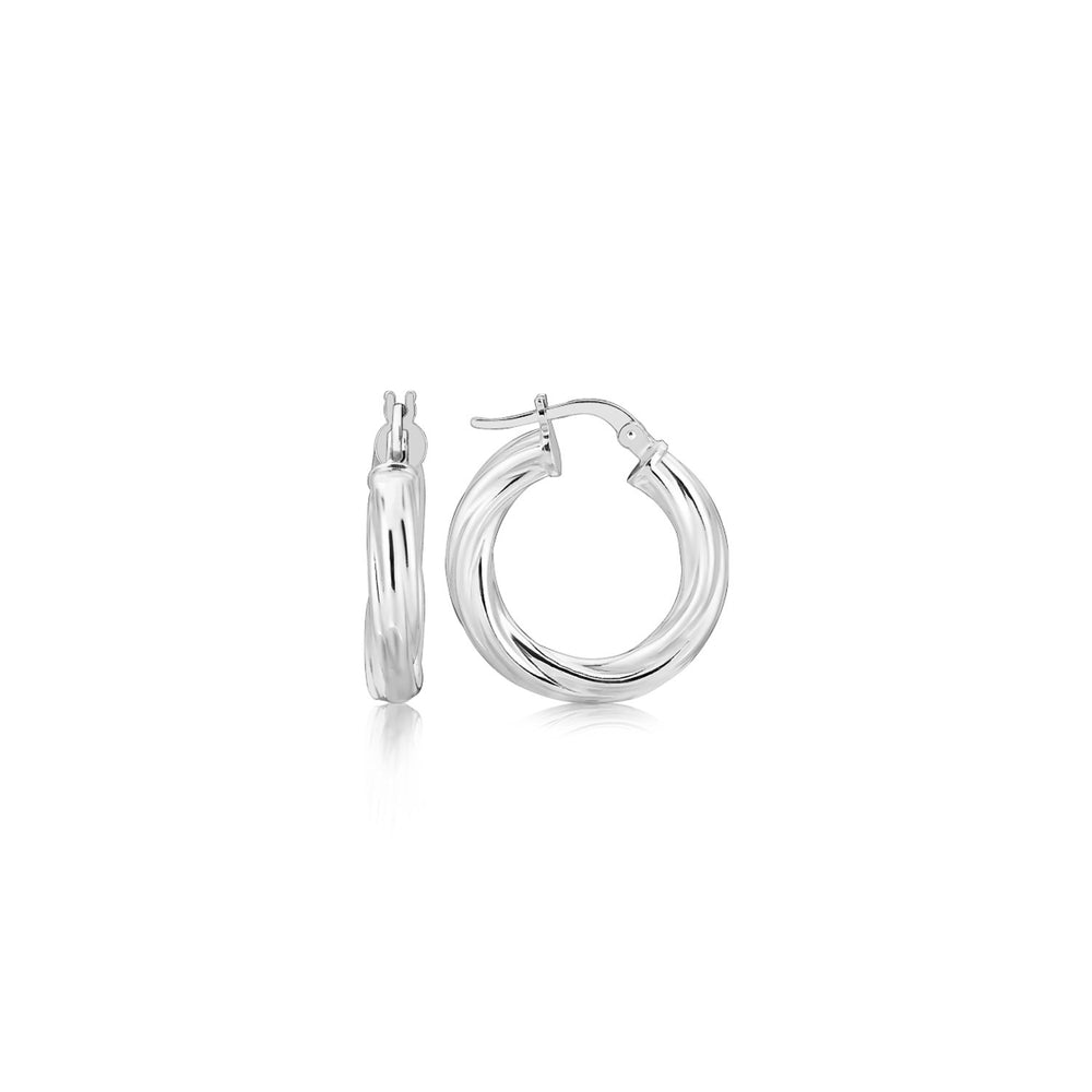 Sterling Silver Diamond Cut Twist Design Hoop Earrings